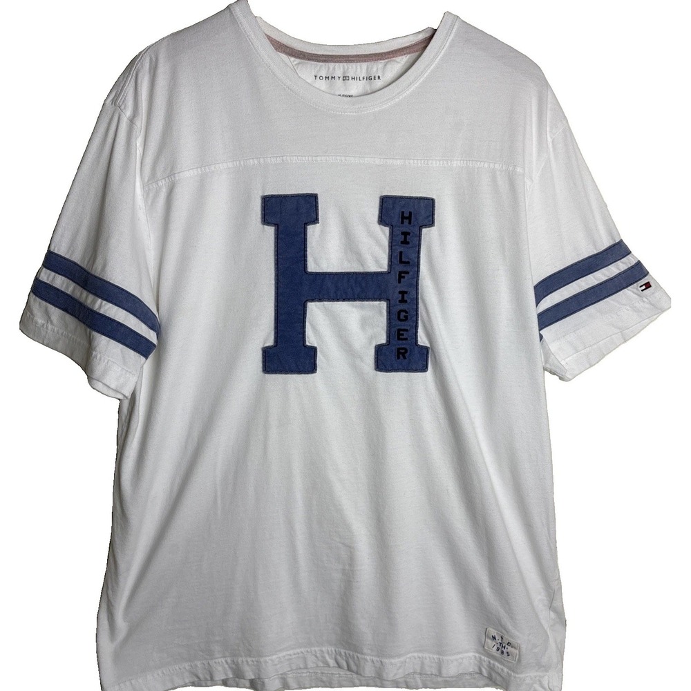 Tommy Hilfiger College Letter H Tshirt Mens XL White Monogram Preppy Frat Boy